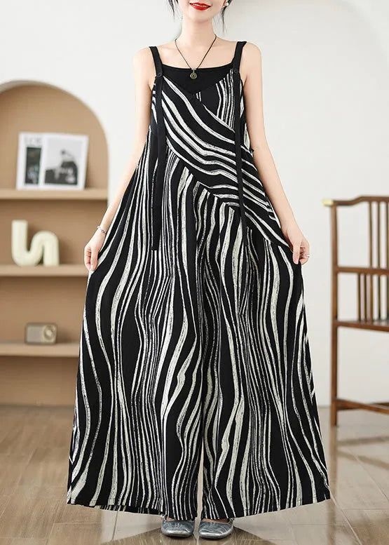 Black Oversized Striped Wide Leg Pants Jumpsuit Summer