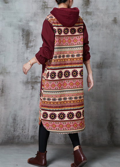 Mulberry Hooded Print Pockets Fine Cotton Filled Coats Winter