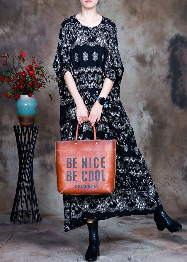 Natural Red Knit O-neck Pockets Fall Dress