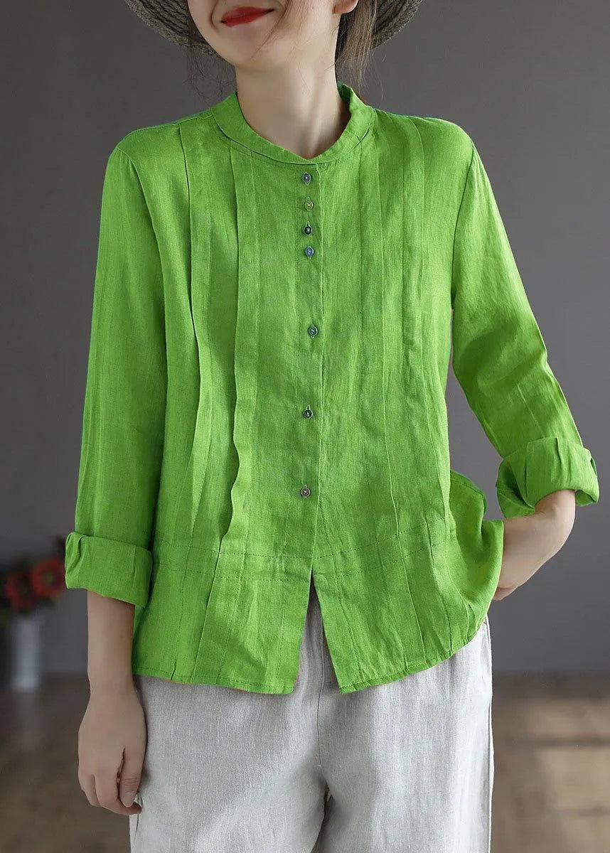 White Flower Button Fall Top Long Sleeve Linen