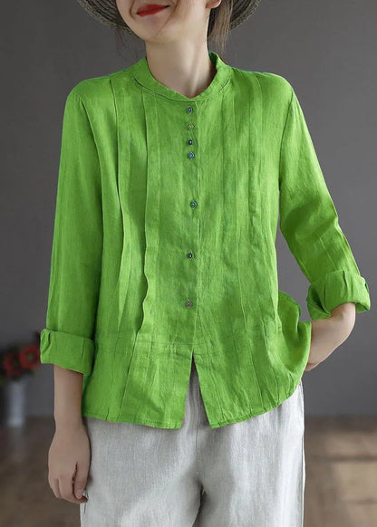 Gray Geometry Button Fall Top Long Sleeve Linen