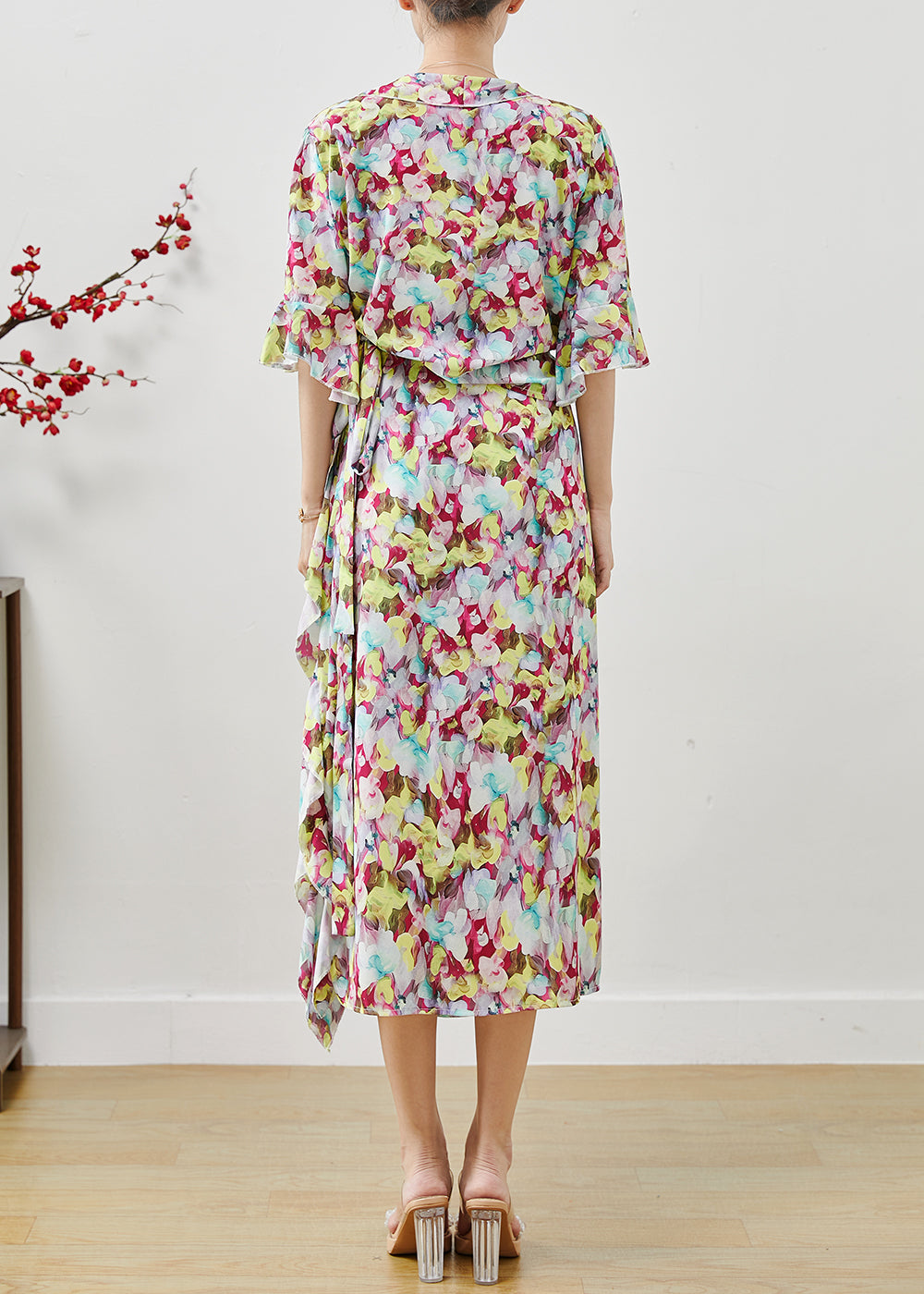 Silm Fit Flower Print Chiffon Two Piece Set Clothing Summer