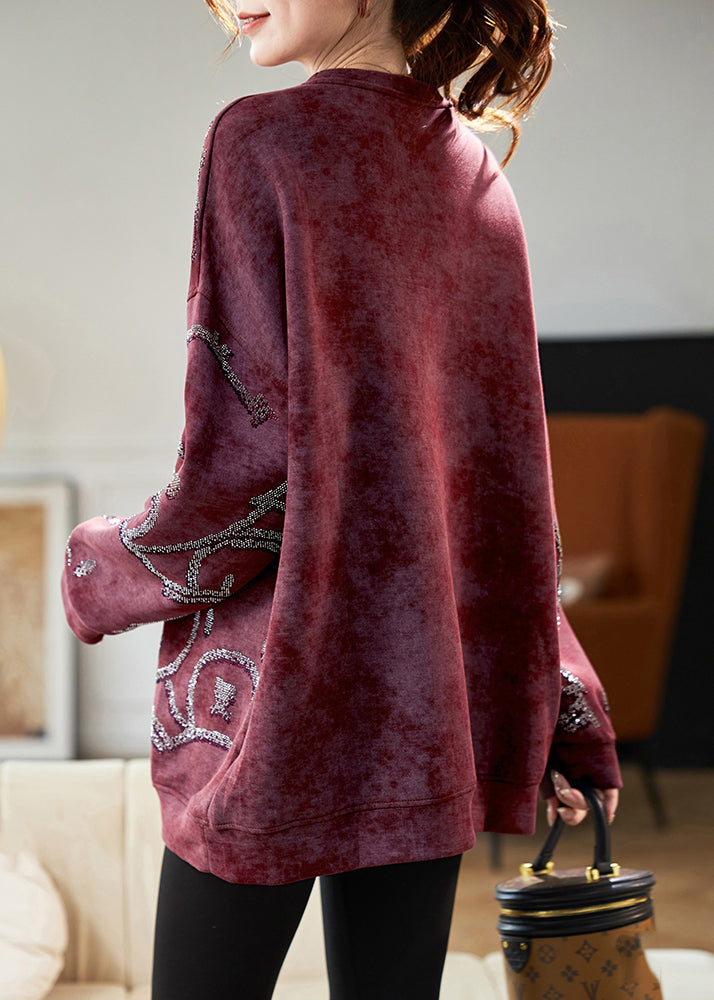 Red O-neck Cozy Sweatshirt Fall