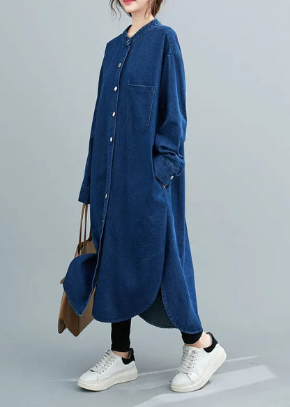 Natural Blue Shirts Denim Maxi Dress Spring
