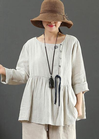 Italian Beige Blouses for O Neck Cinched Tunic Spring Blouse