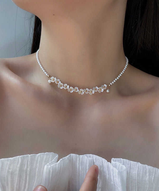 Classy White Alloy Pear Gratuated Bead Necklace