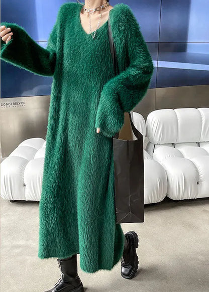 Diy Green Cozy Mink Velvet Fall Sweater Dress