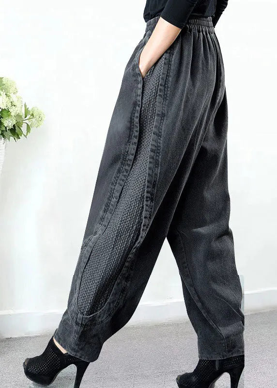 Grey Pockets Patchwork Harem Fall Denim Pants