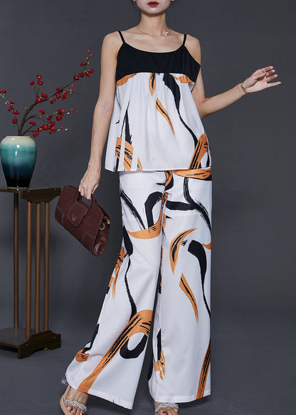 Modern White Print Patchwork Chiffon Two Piece Set Clothing Summer