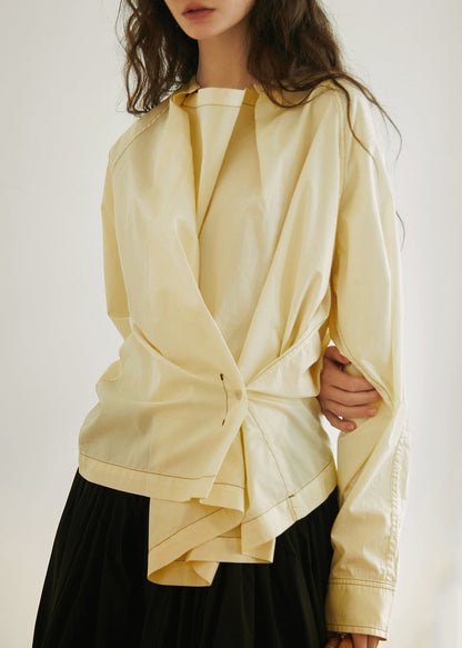 Style White Asymmetrical Button Cotton Shirt Tops Long Sleeve Fall