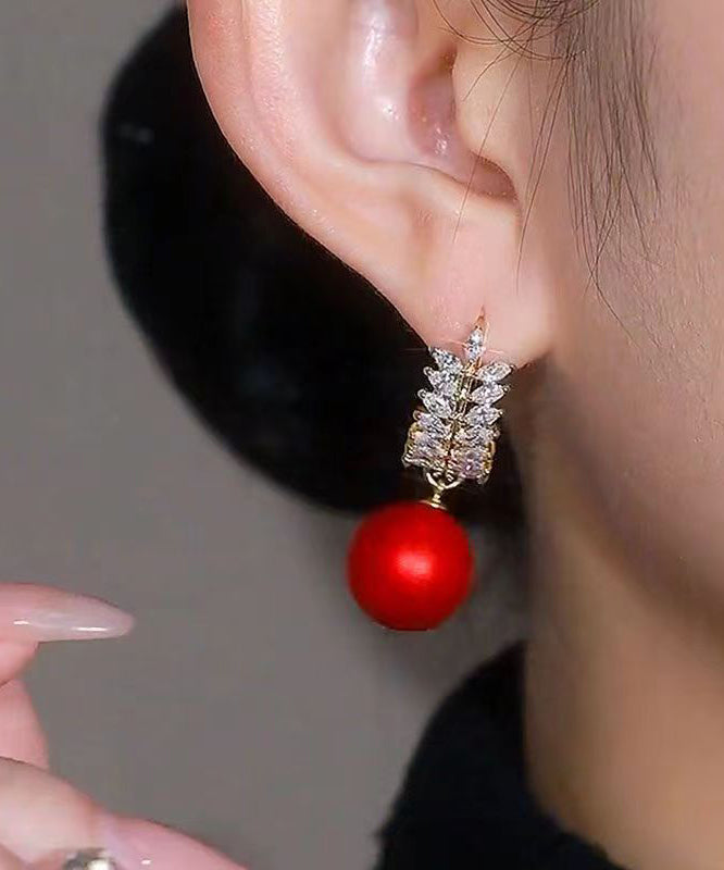 Diy Red Copper Alloy Zircon Gem Stone Drop Earrings
