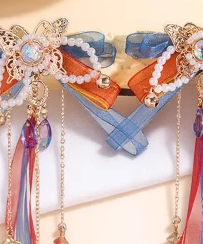 Rainbow Copper Alloy Tulle Beading Bow Ribbon a Pair Hairpin