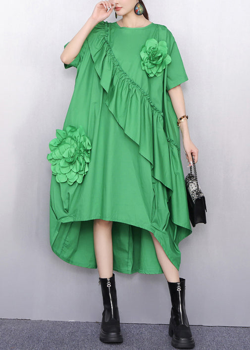 Summer White Asymmetrical Ruffle Dress 3d Accents