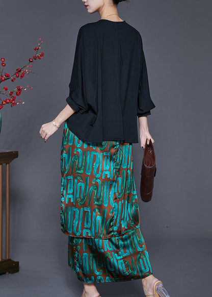 Peacock Green Print Cotton Two Piece Suit Set Spring