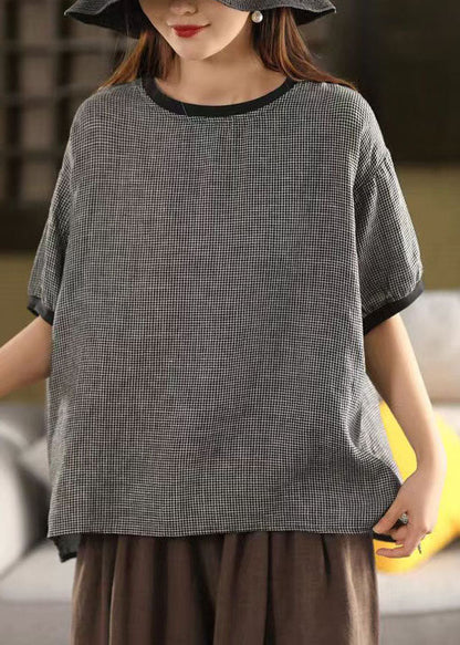 Classy Grey Oversized Plaid Linen Tanks Summer