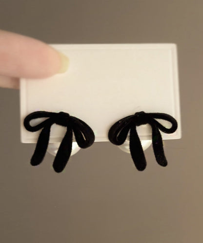Pink Silk Velour Alloy Pearl Bow Stud Earrings
