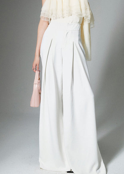 French White High Waist Cotton Wide Leg Pants Summer