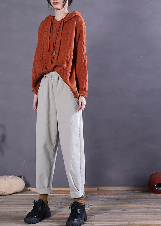 Purple Hooded Drawstring Knit Sweater Tops Spring
