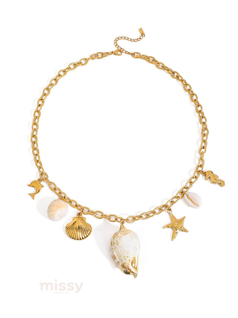 Seashell Charm Necklace & Earrings Set