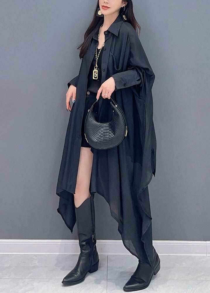 Black Maxi Shir Asymmetrical Button Fall