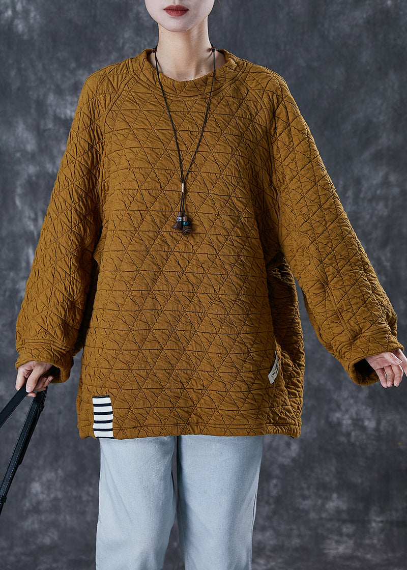 Khaki Oversized Applique Cotton Sweatshirts Top Winter
