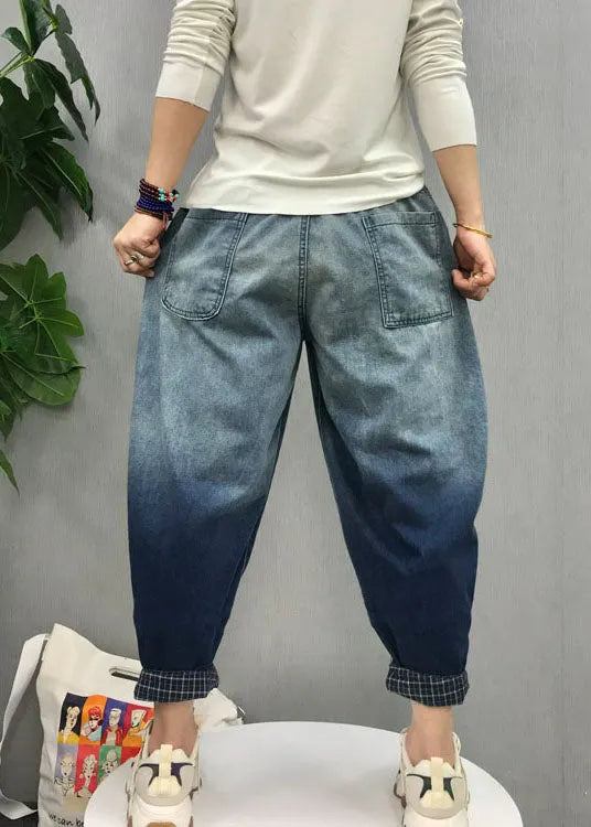 Black Pockets Gradient Color Denim Pants Spring