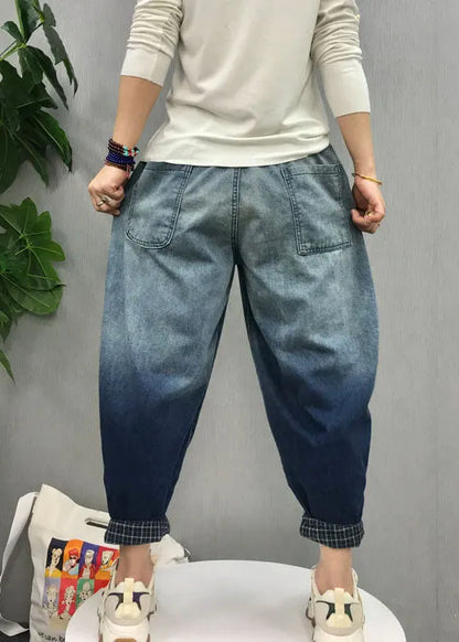 Black Pockets Gradient Color Denim Pants Spring
