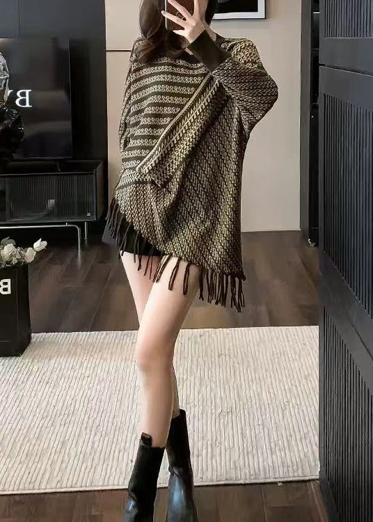 O Neck Tassel Patchwork Knit Sweaters Winter