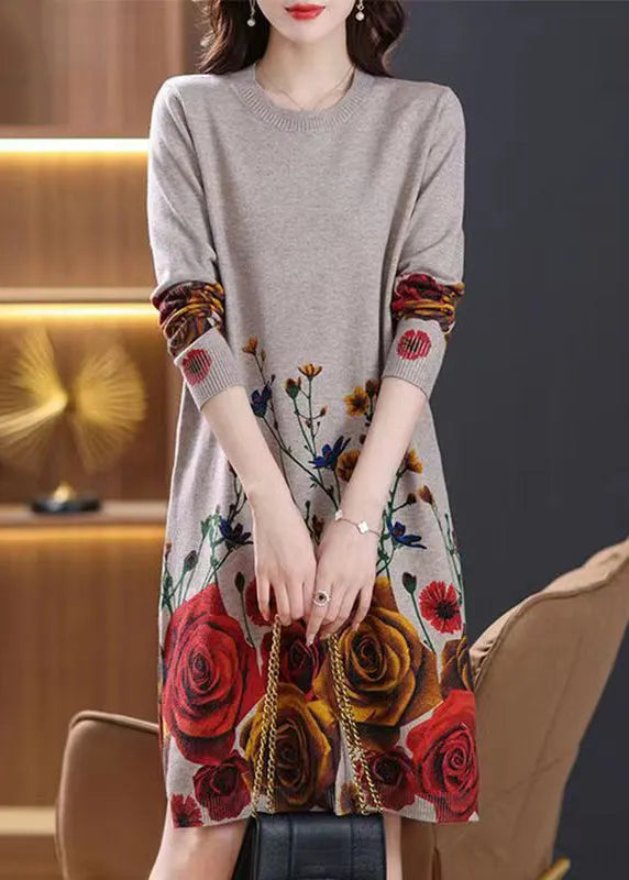 Camel Side Open Cozy Wool Knit Dress O-neck Spring