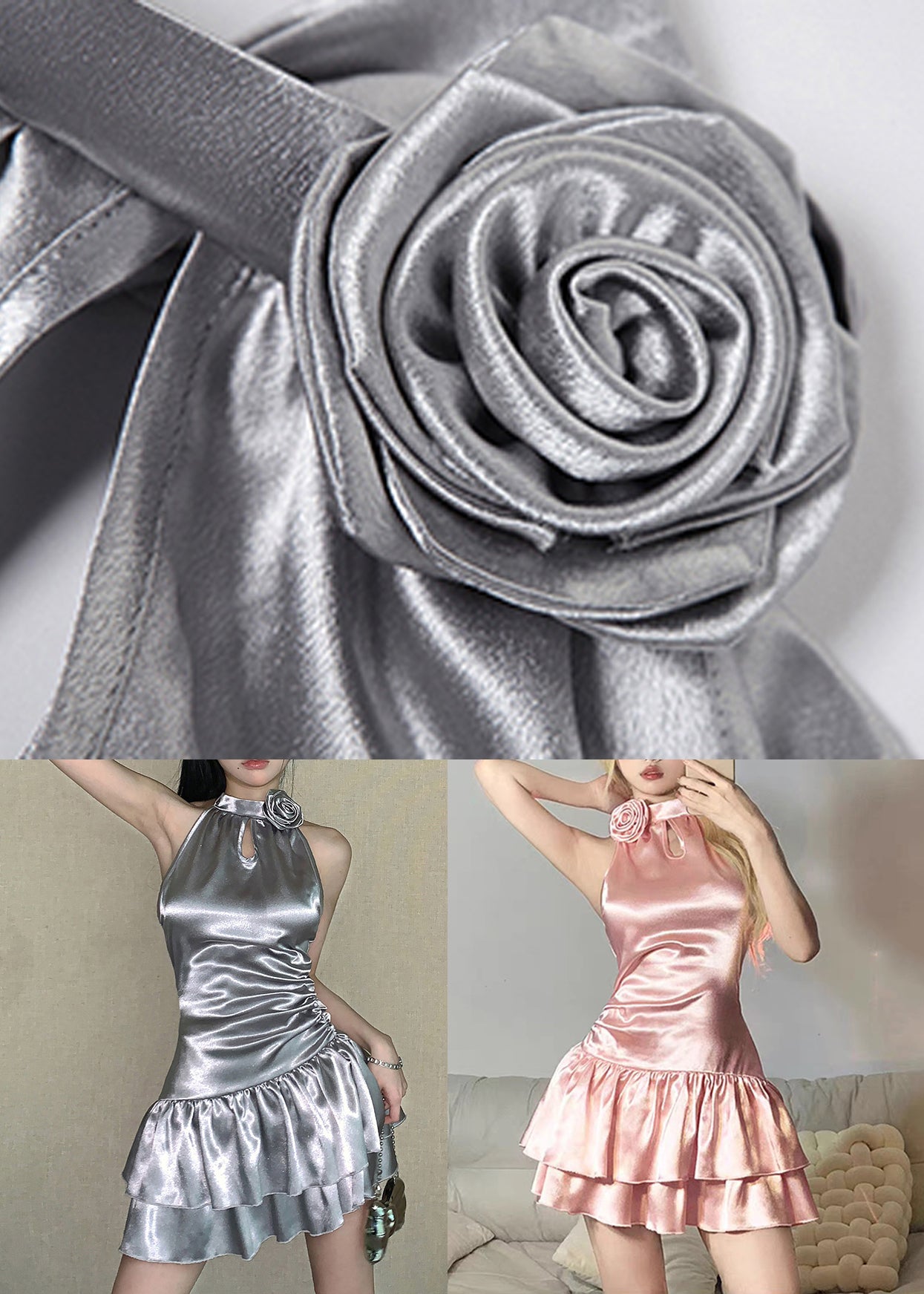 Silver High Waist Sleeveless Dress Hollow Out