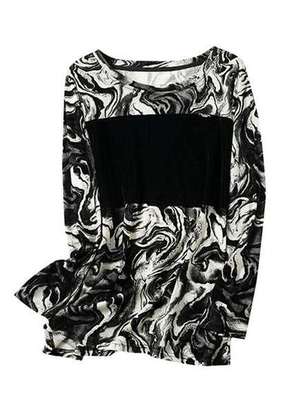 O-neck Contrast Color Print Tops Fall