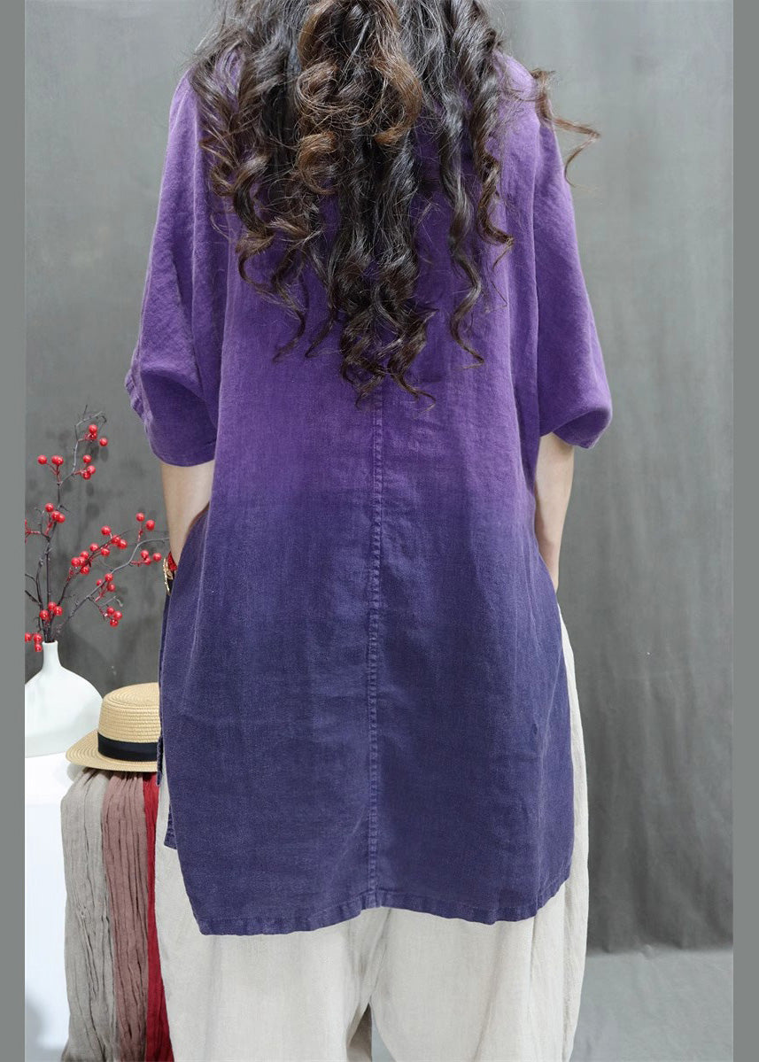 Purple Oversized Tie Dye Linen Top Summer
