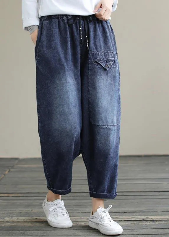 Denim Blue High Waist Loose Spring Cinched Work Outfits Wild Trousers