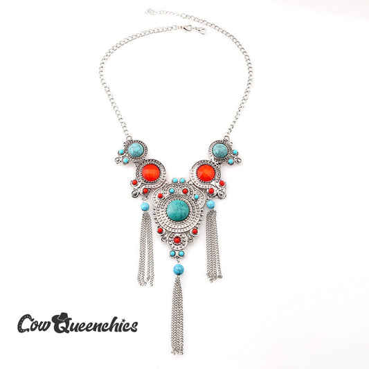 Turquoise Chain Tassel Necklace