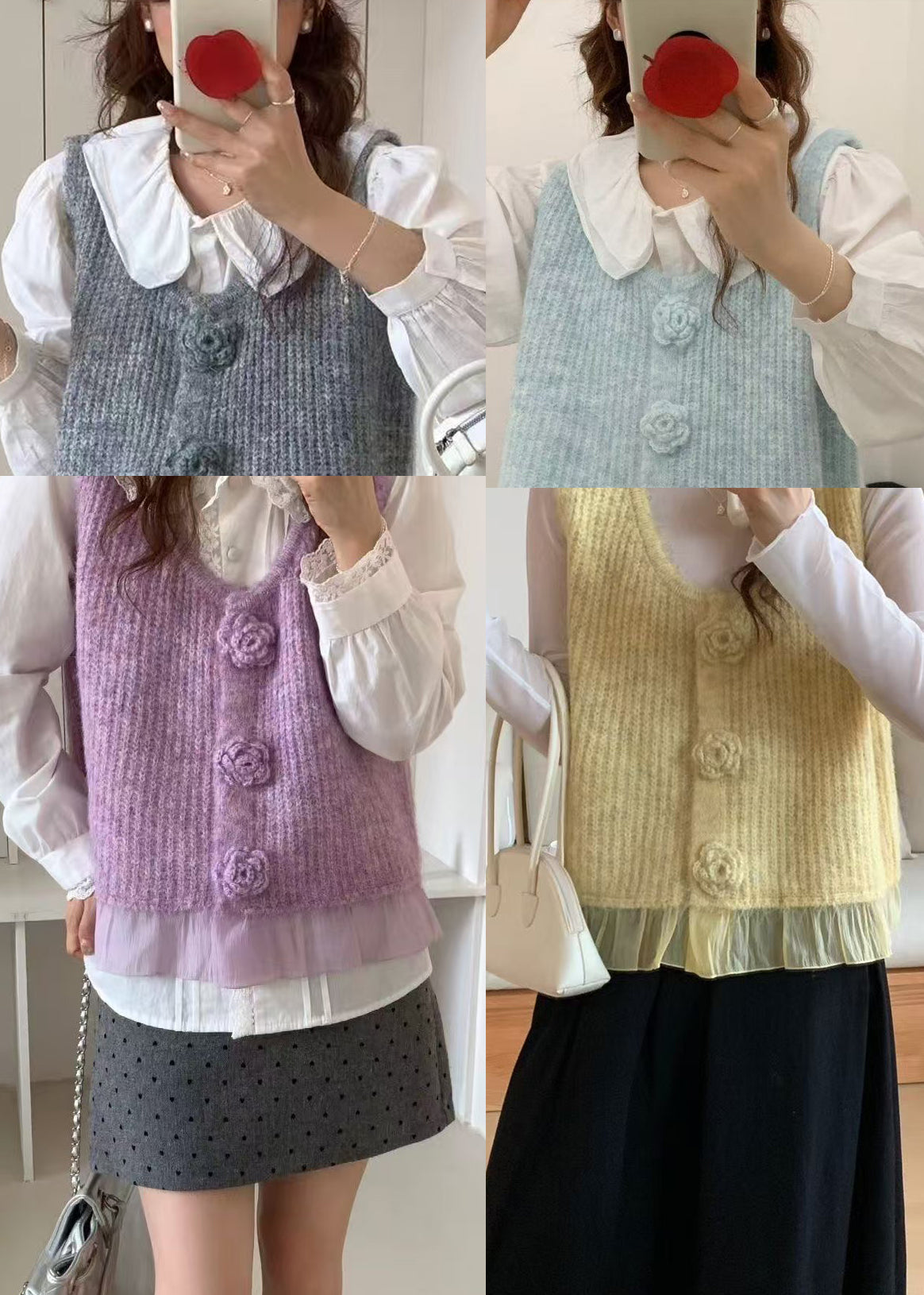Unique Grey Decorated Patchwork Knit Vests Spring