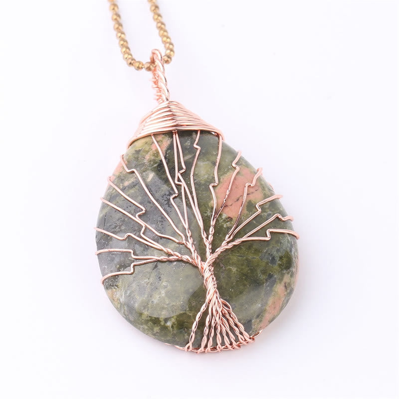 Buddha Stones Natural Quartz Crystal Tree of Life Healing Energy Necklace Pendant