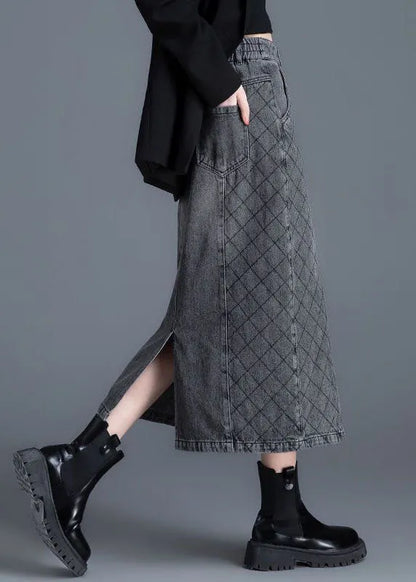 Fine Grey Pockets Patchwork High Waist Denim Skirts Summer