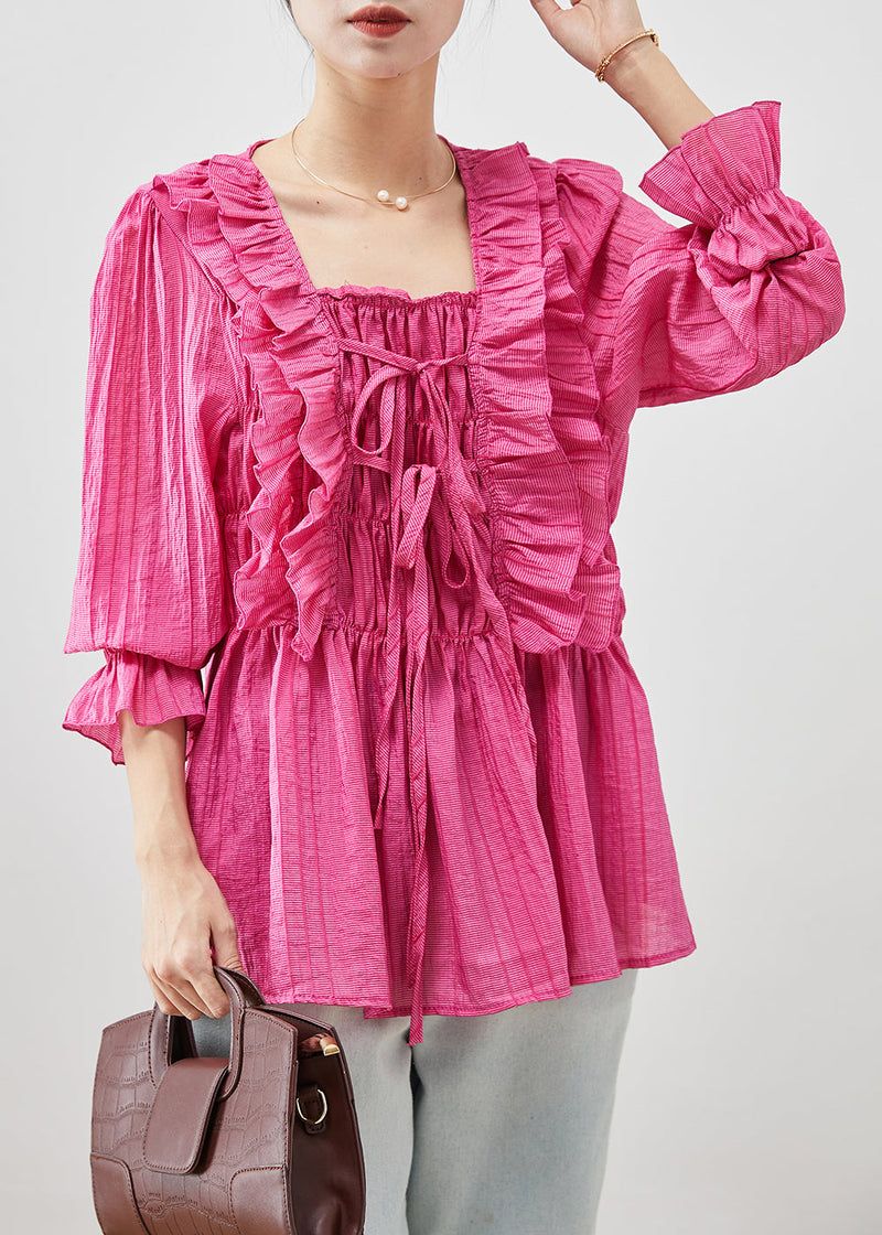 Rose Square Collar Ruffled Cotton Shirt Tops Fall