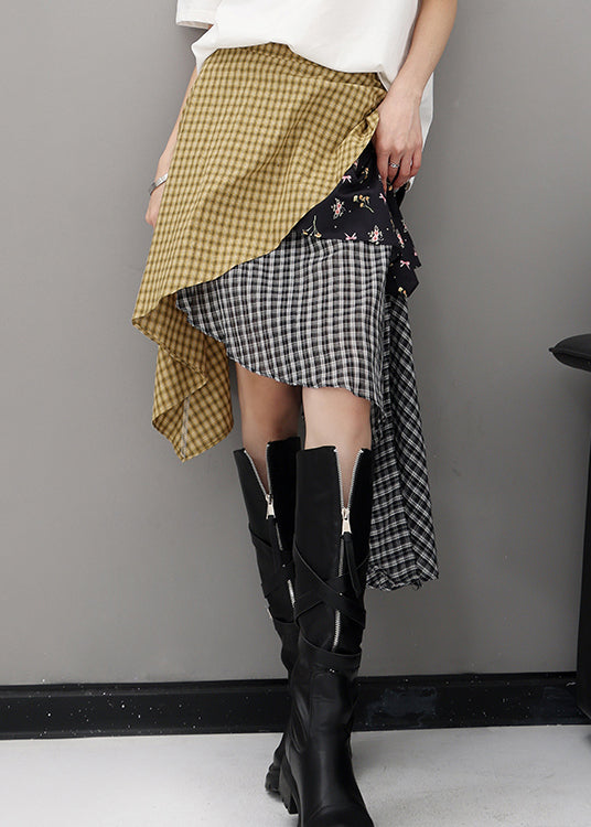 Red Asymmetrical Plaid Cotton Skirts Summer