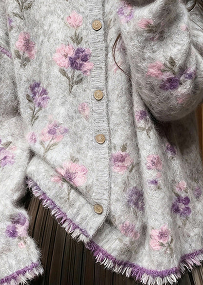 Fitted Grey O Neck Tassel Button Knit Cardigans Spring