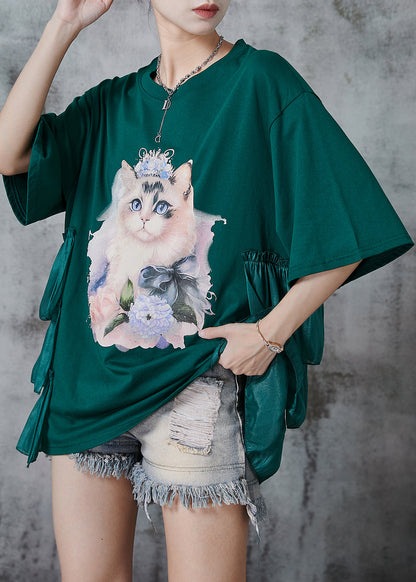 Green Oversized Patchwork Cotton Tanks Summer