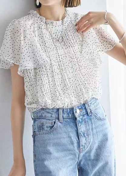White Dot Chiffon Top Oversized Wrinkled Cloak Sleeves