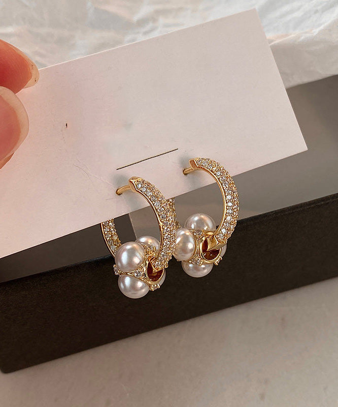 New Gold Zircon Gilding Pearl Earrings