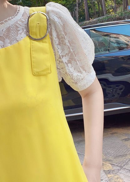Simple Yellow Pockets Cotton Jumpsuit Pants Sleeveless