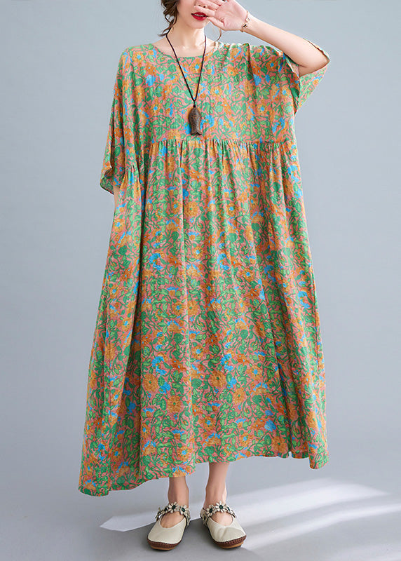 Green Wrinkled Patchwork Holiday Long Dress Summer