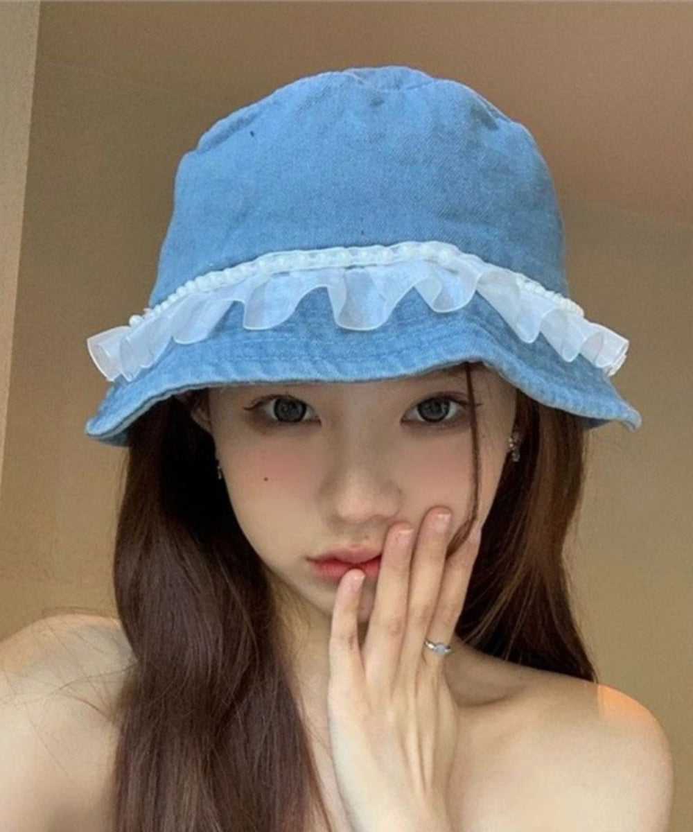 Lace Nail Bead Denim Fisherman Hat Versatile
