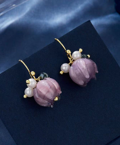 Purple Alloy Pearl Colored Glaze Drop Earrings