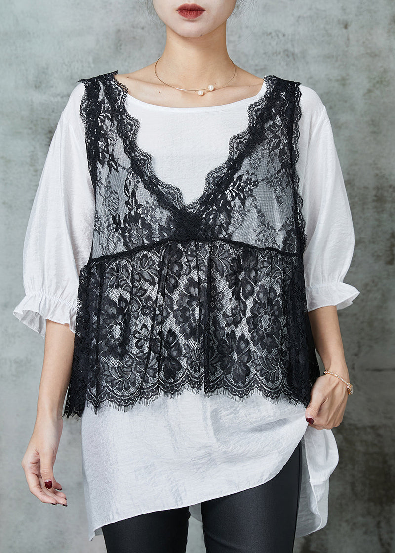Organic White Oversized Lace Vest and Tanks Two Pieces Set Summer