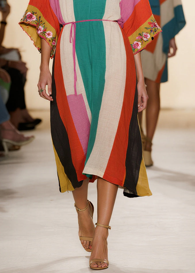 Art Colorblock Oversized Cotton Maxi Dresses Summer