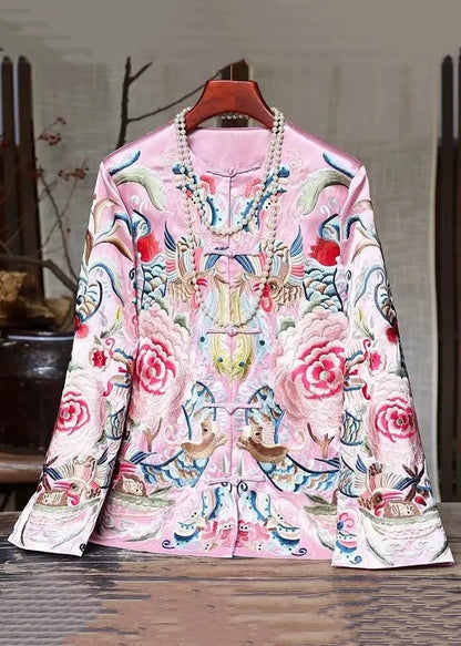 New Black Print Chinese Button Silk Coats Spring